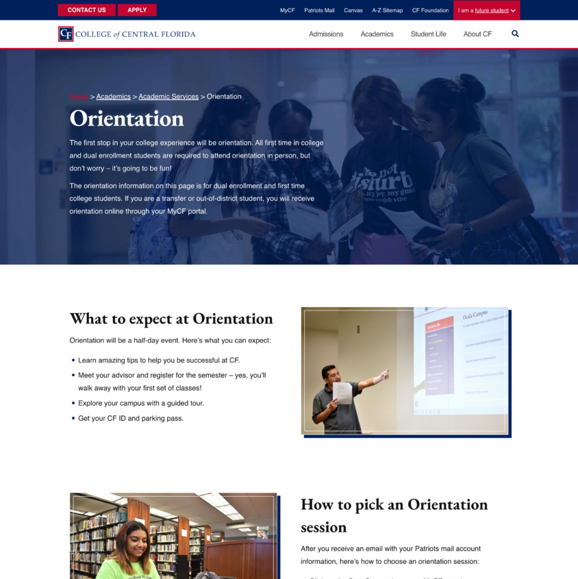 New Student Orientation Page