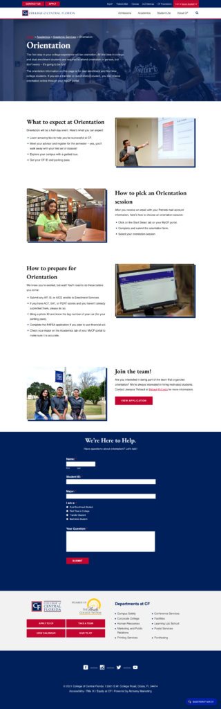 New Student Orientation Page