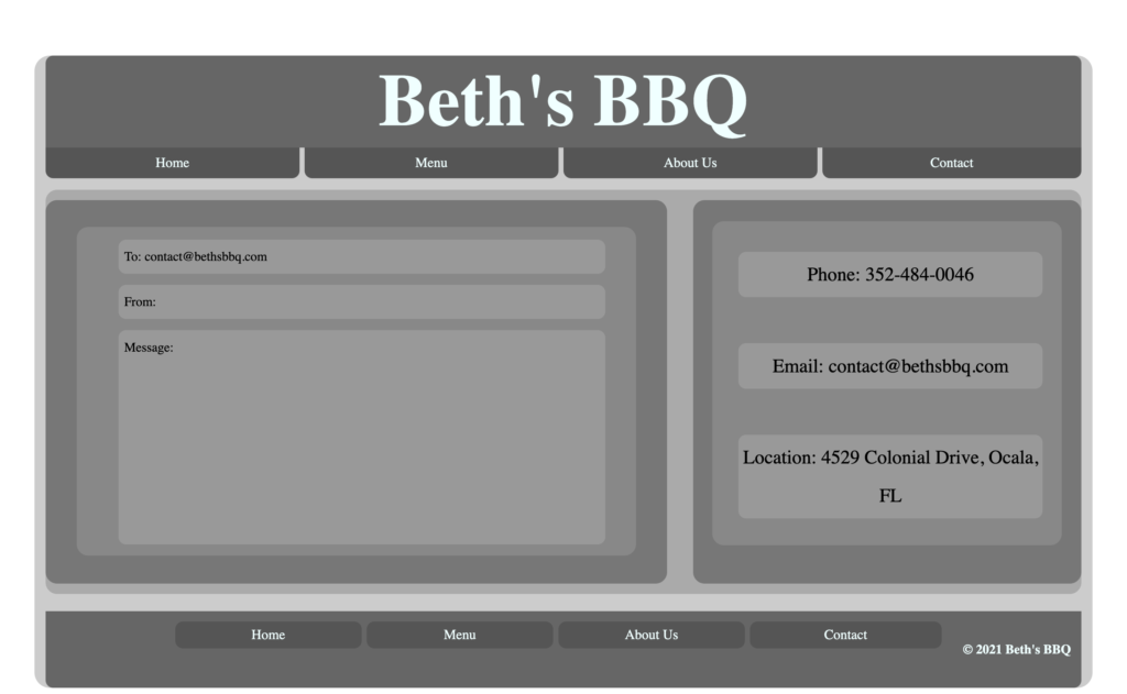 Beth's BBQ Mom & Pop Contact Page